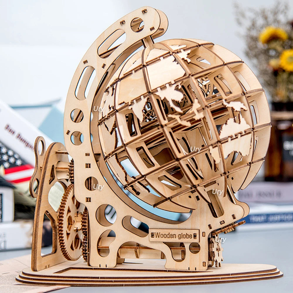 DIY 3D Puzzle: Mechanical Gear Style Wooden Globe for Children