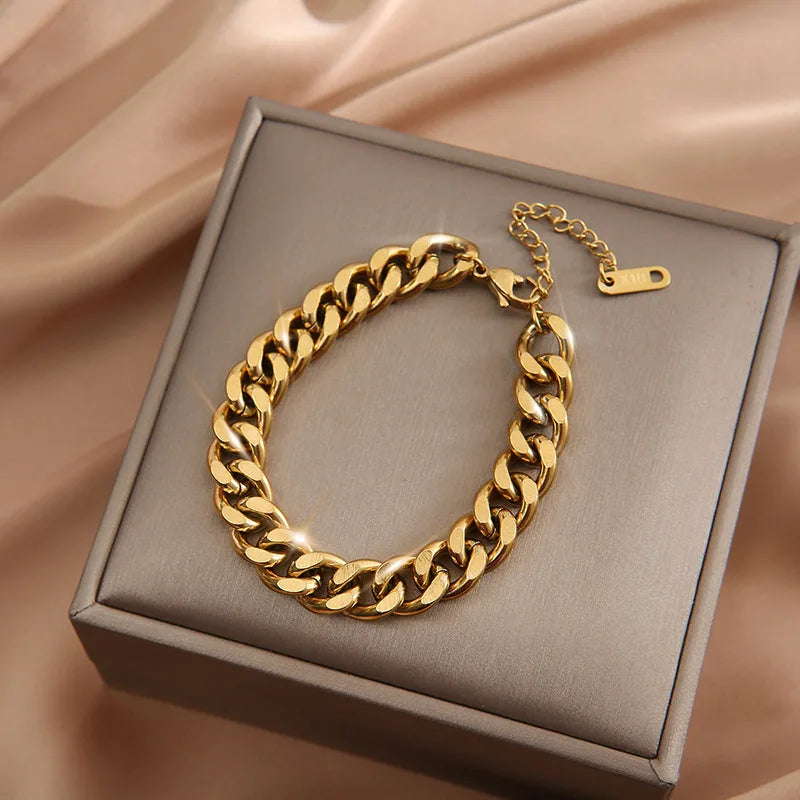 316L Stainless Steel Link Chain Bracelet: Exquisite Gold Elegance