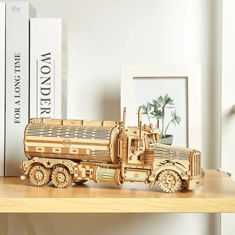 DIY 3D Wooden Puzzle: Money Box Piggy Bank Fuel Truck.