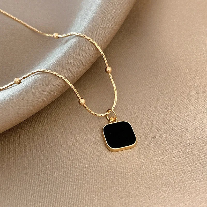 Stainless Steel Necklaces Black Exquisite Minimalist Square Pendant Choker Chains Fashion Necklace For Women