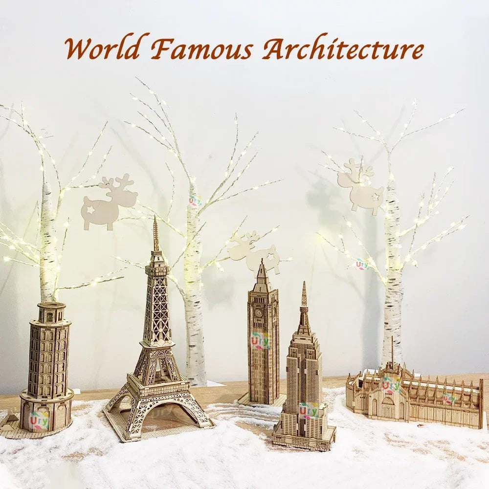 3D Wooden Puzzle : Eiffel Tower Leaning of Pisa Empire State Building World Architecture Model