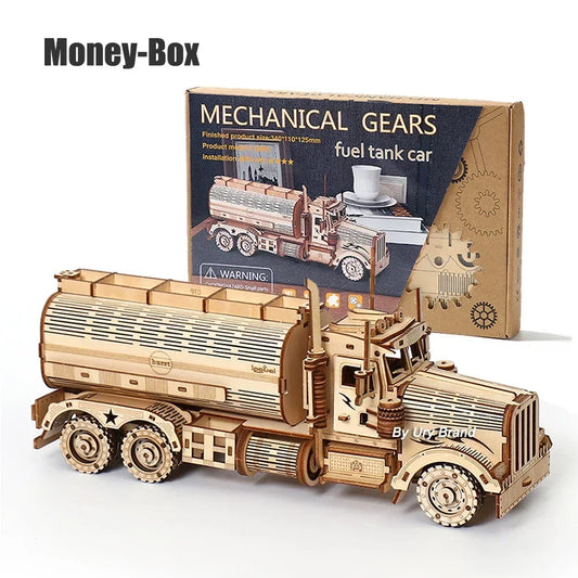 DIY 3D Wooden Puzzle: Money Box Piggy Bank Fuel Truck.