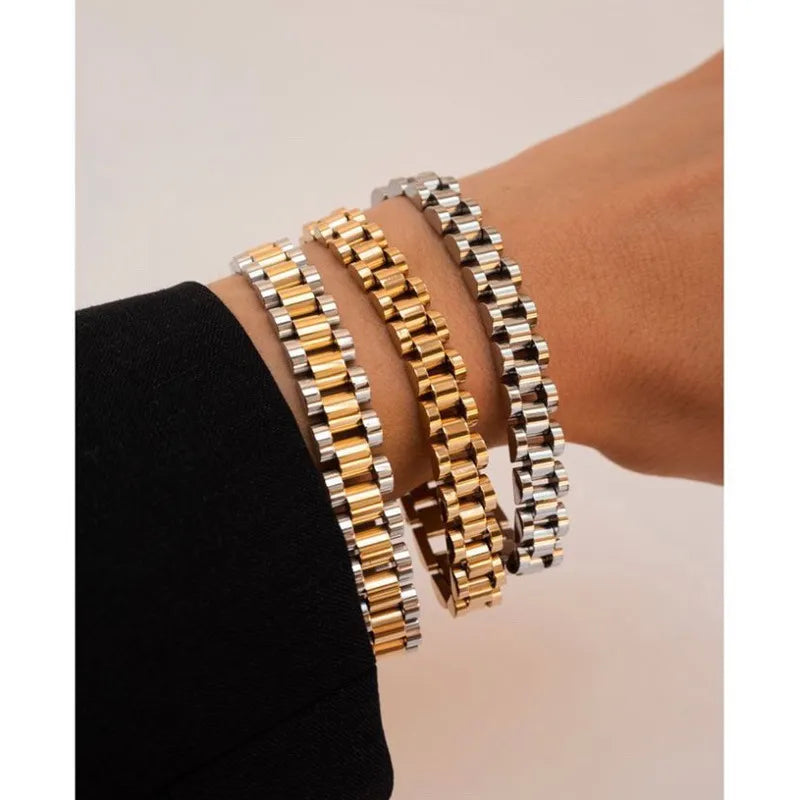 Stainless Steel Gold Plated Detachable Wristbands Bracelets Bangles