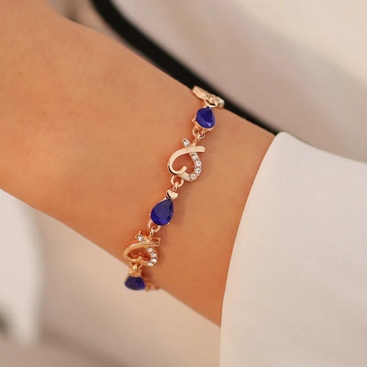 Beautiful Austrian Crystal Heart Bracelet: 5 Colors