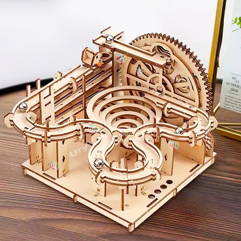 3D Wooden Puzzles : Catapult Track Device Marble Run Set Mechanical Manual Model Science Maze 4 Ball Assembly