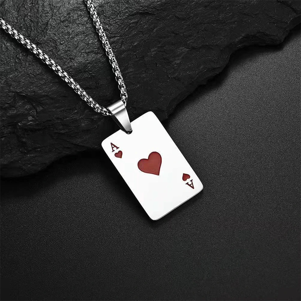 Poker Card Ace of Spades Pendant Chain Necklace