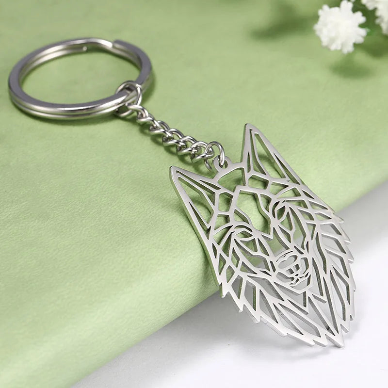 Creative and design Wolf Keychain Fox Tiger Bear Animal Pendant Unicorn Rabbit Stainless Steel Keyring