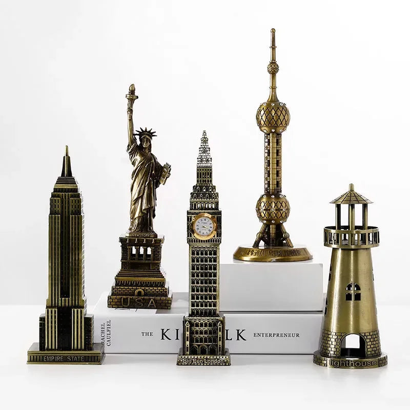 Metal 3D World Famous Architectural Bronze Crafts Model Building Home Decor