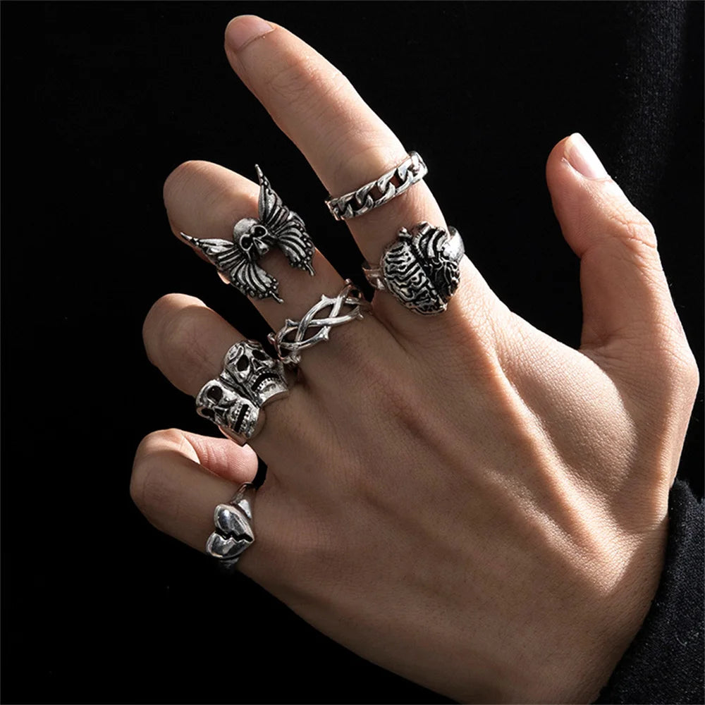 Gothic Punk Street Ring Set - Hip Accessories