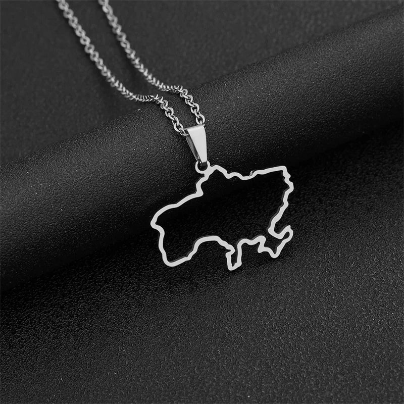 Ukraine Map Necklace: Gold Stainless Steel Elegance