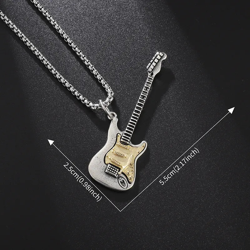 Punk Rock Music Guitar Necklace Men Women Gothic Pendant Necklace Fashion Personalized Gift