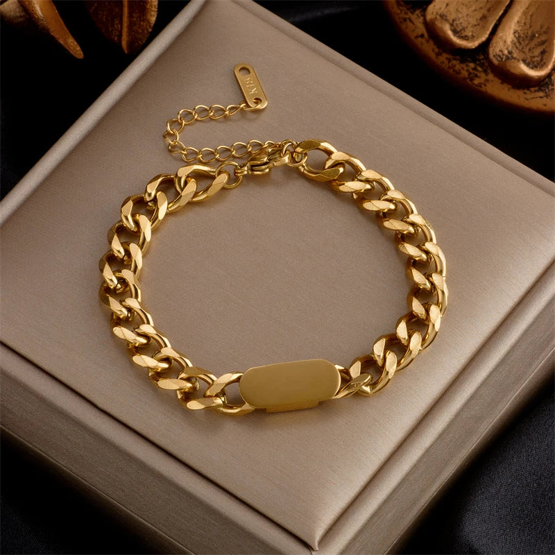 316L Stainless Steel Link Chain Bracelet: Exquisite Gold Elegance