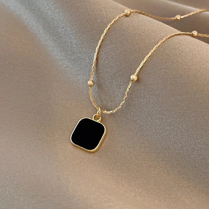 Stainless Steel Necklaces Black Exquisite Minimalist Square Pendant Choker Chains Fashion Necklace For Women