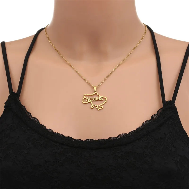 Ukraine Map Necklace: Gold Stainless Steel Elegance