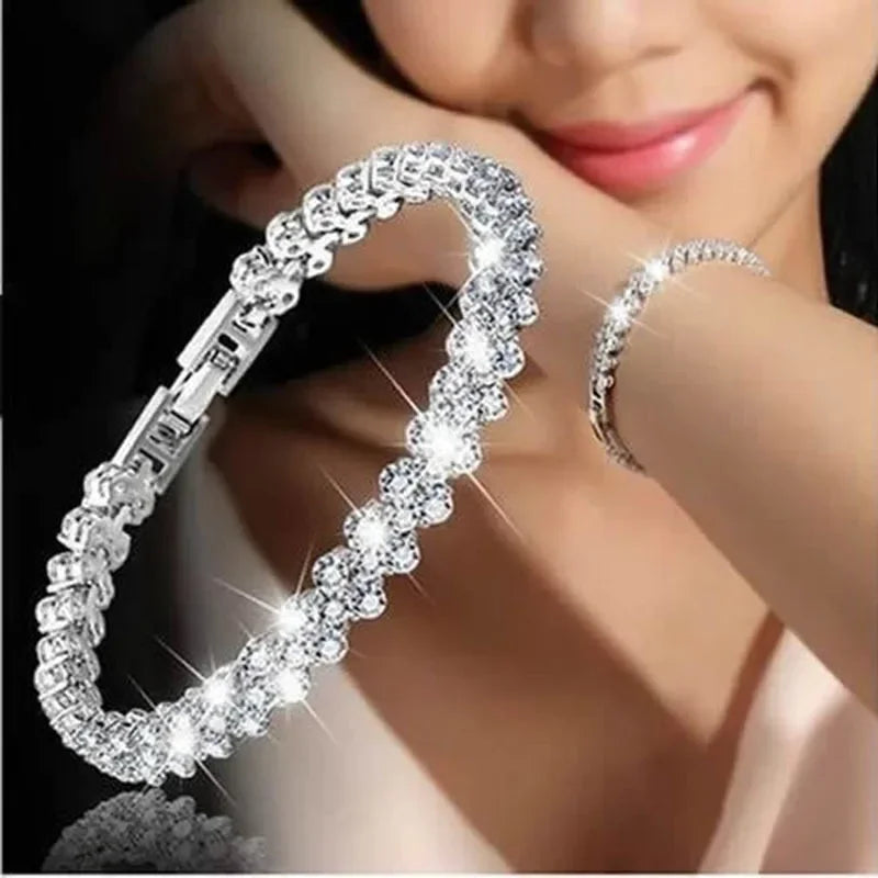 Luxury Roman Crystal Bracelet For Women Fashion Heart Chain Bracelets Rhinestone Bangle Bridal Jewelry Accessories