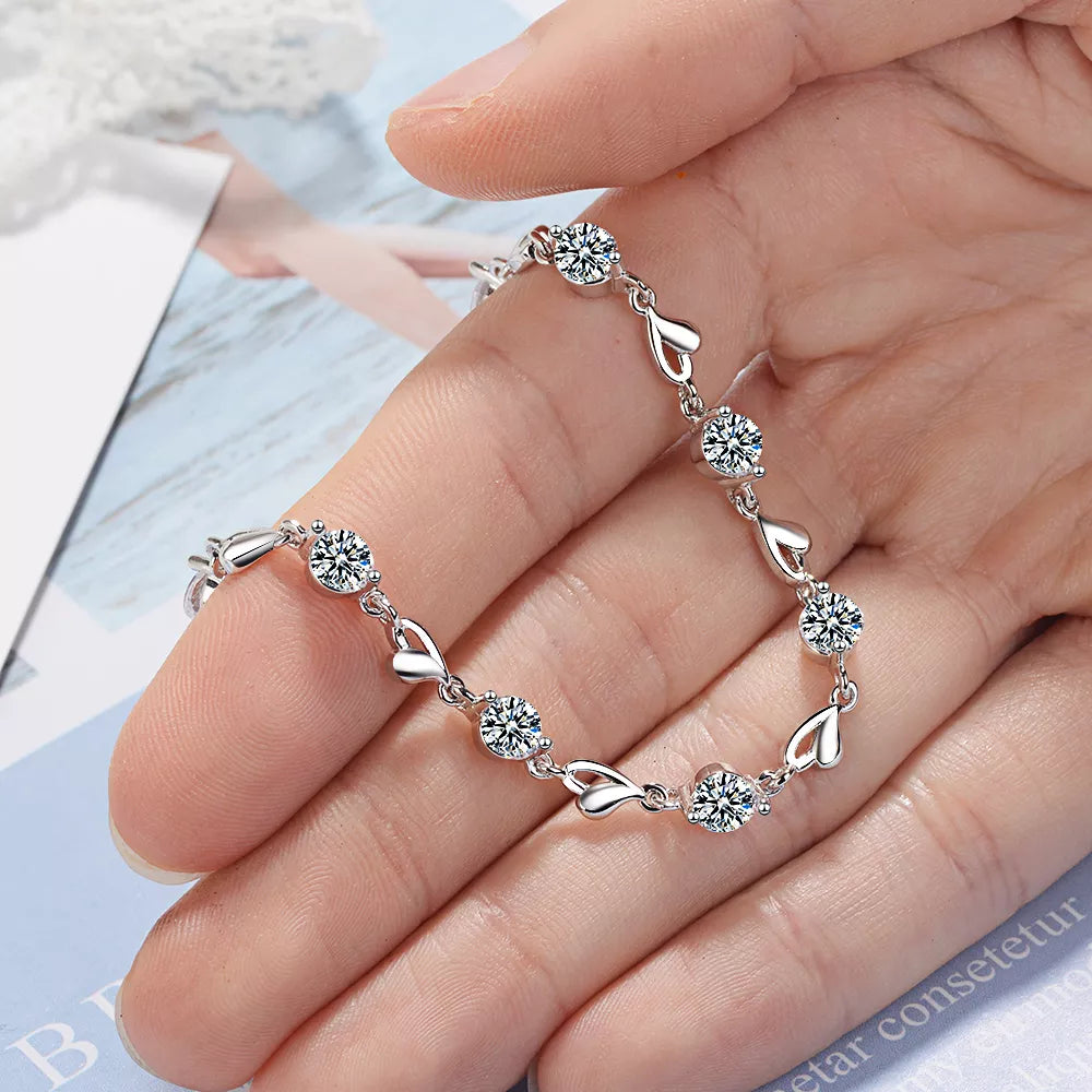 Sterling Silver Zircon Heart Bracelets: Elegant Romance