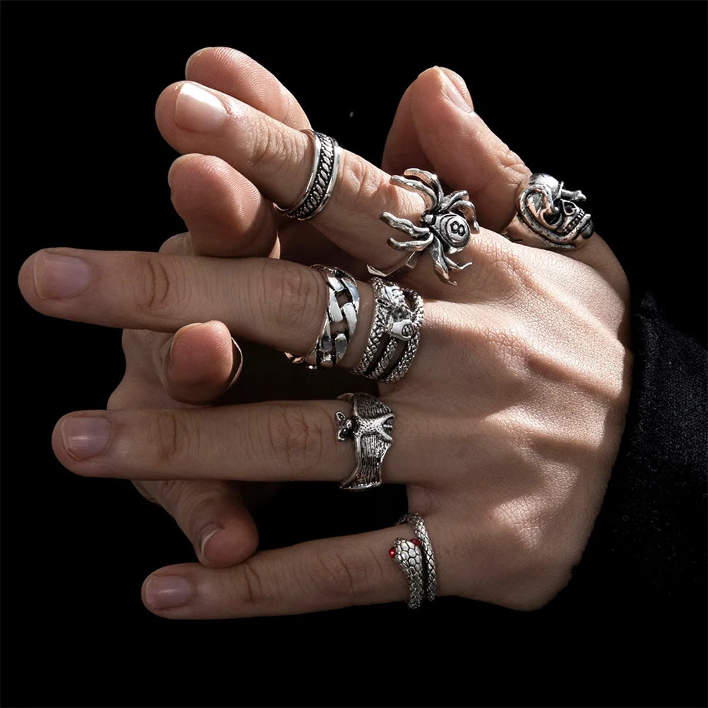 Gothic Punk Street Ring Set - Hip Accessories