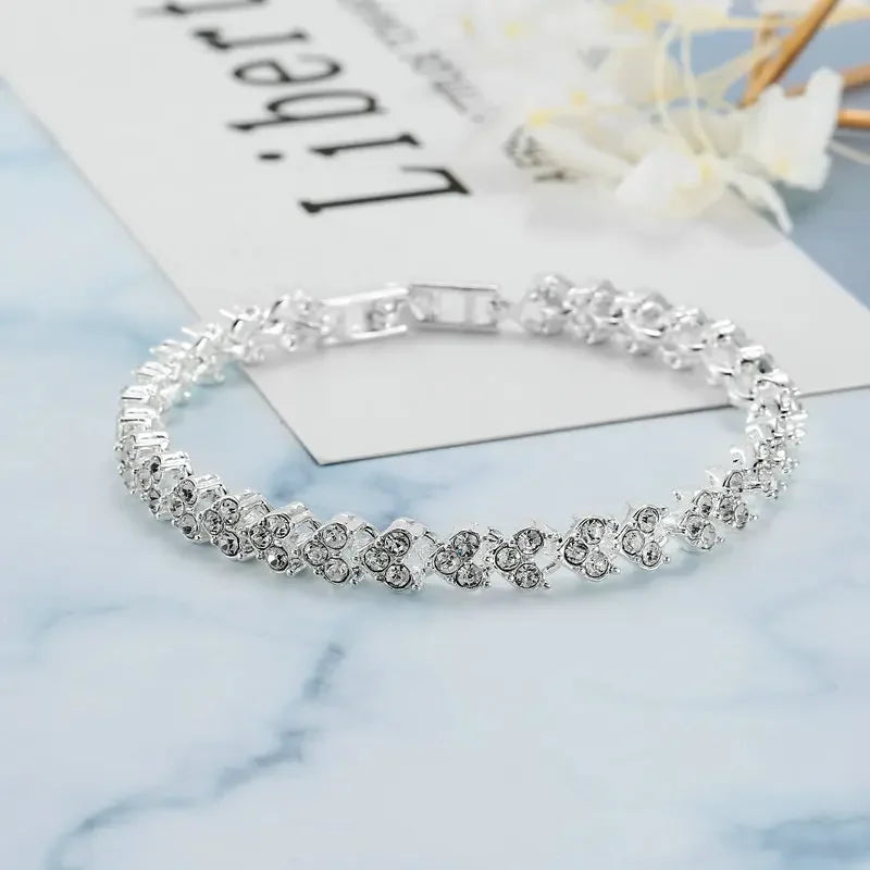 Luxury Roman Crystal Bracelet For Women Fashion Heart Chain Bracelets Rhinestone Bangle Bridal Jewelry Accessories