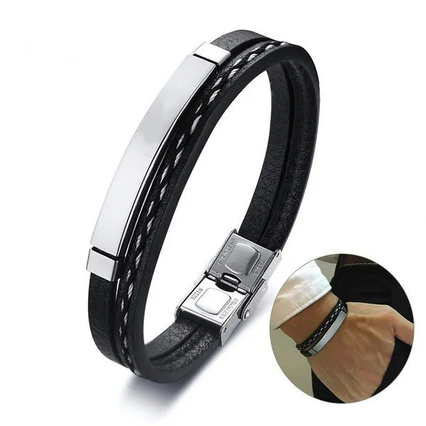 Trendy Leather Weave Bracelet Colorful Stainless Style