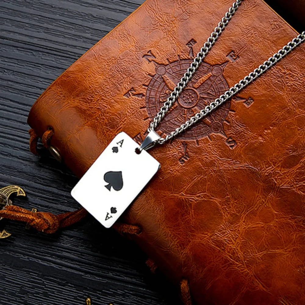 Poker Card Ace of Spades Pendant Chain Necklace