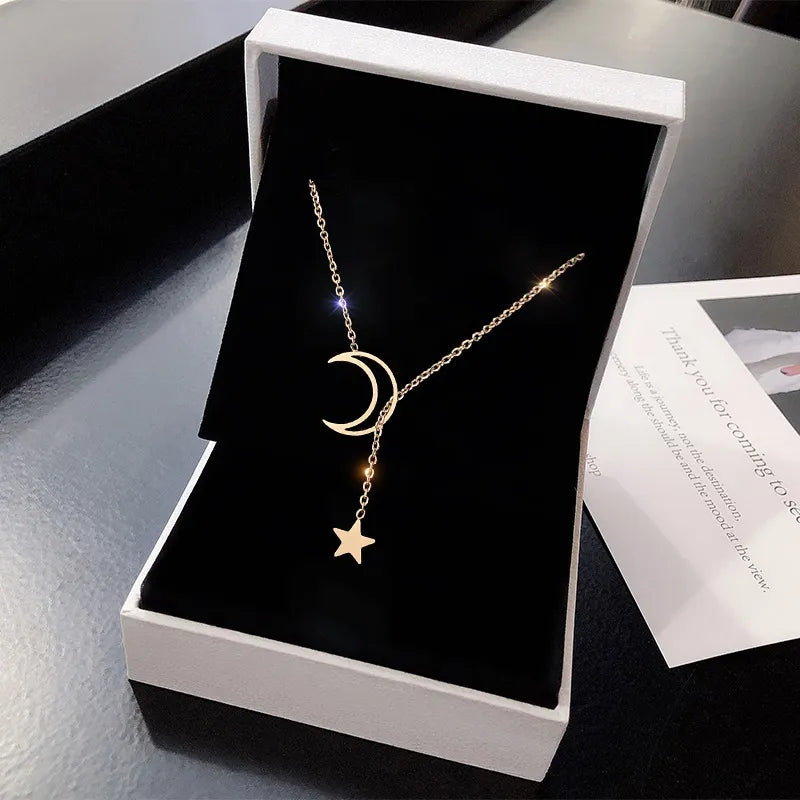 Moon Star Pendant Choker Necklace Simple Gold Color Alloy Charm Chain Collares Necklace For Women