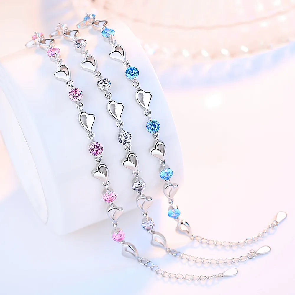 Sterling Silver Zircon Heart Bracelets: Elegant Romance