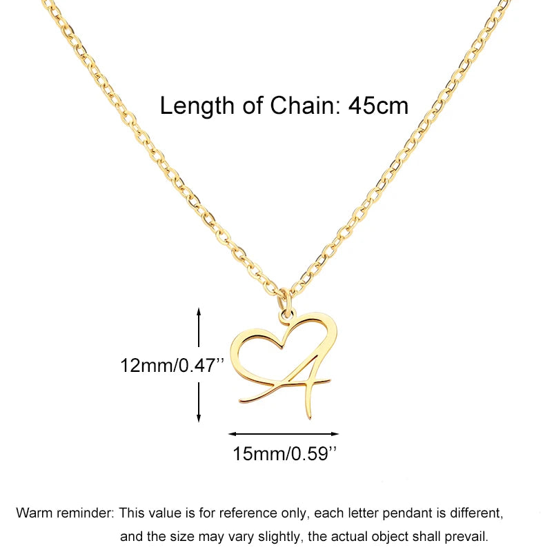 Heart Initial Necklace: Gold Stainless Steel Charm