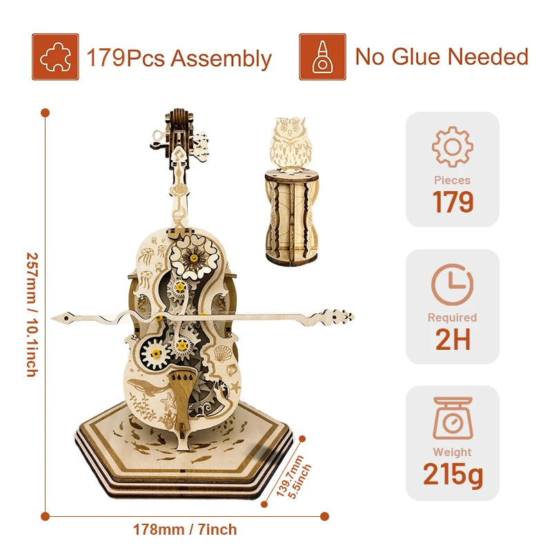 3D Wooden Puzzle : Magic Cello Mechanical Music Box