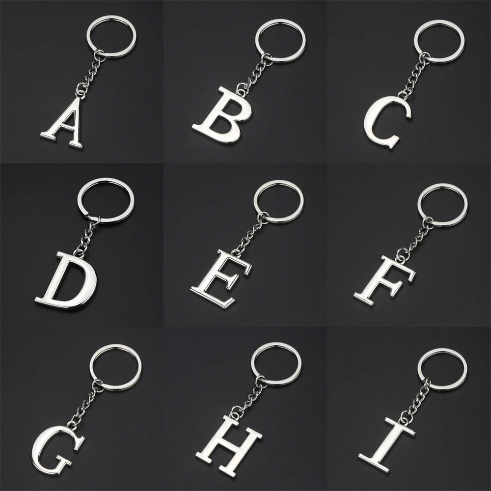 Simple A-Z 26 Letter Pendant Keychain Stainless Steel