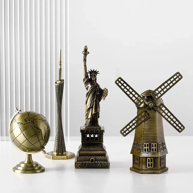 Metal 3D World Famous Architectural Bronze Crafts Model Building Home Decor