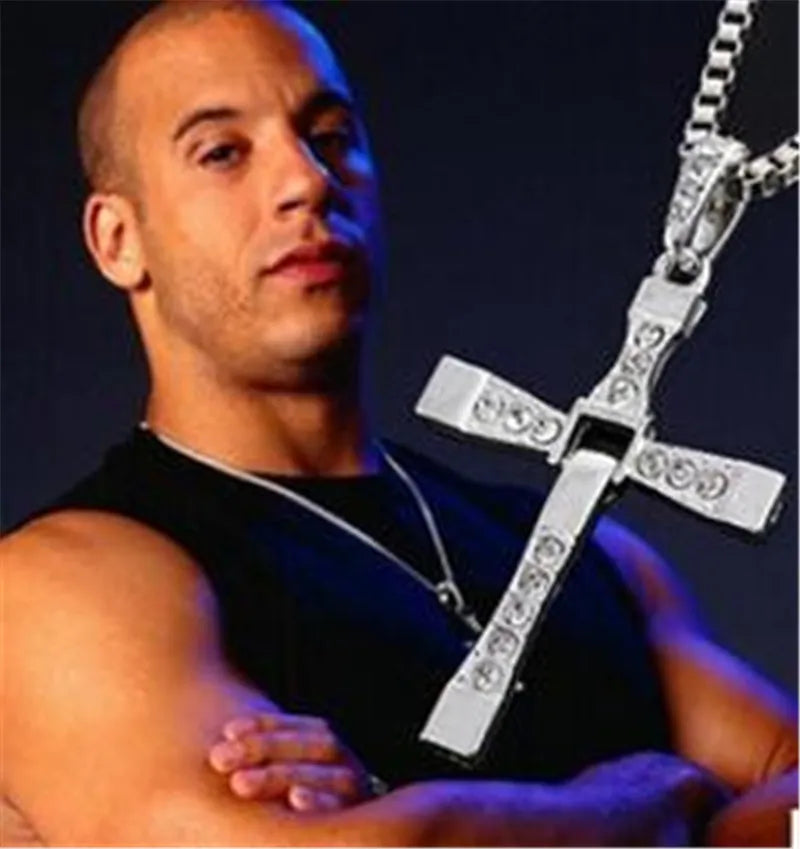 The Fast and The Furious Celebrity Vin Diesel Item Crystal Jesus Men Cross Pendant Necklace Gift Jewelry