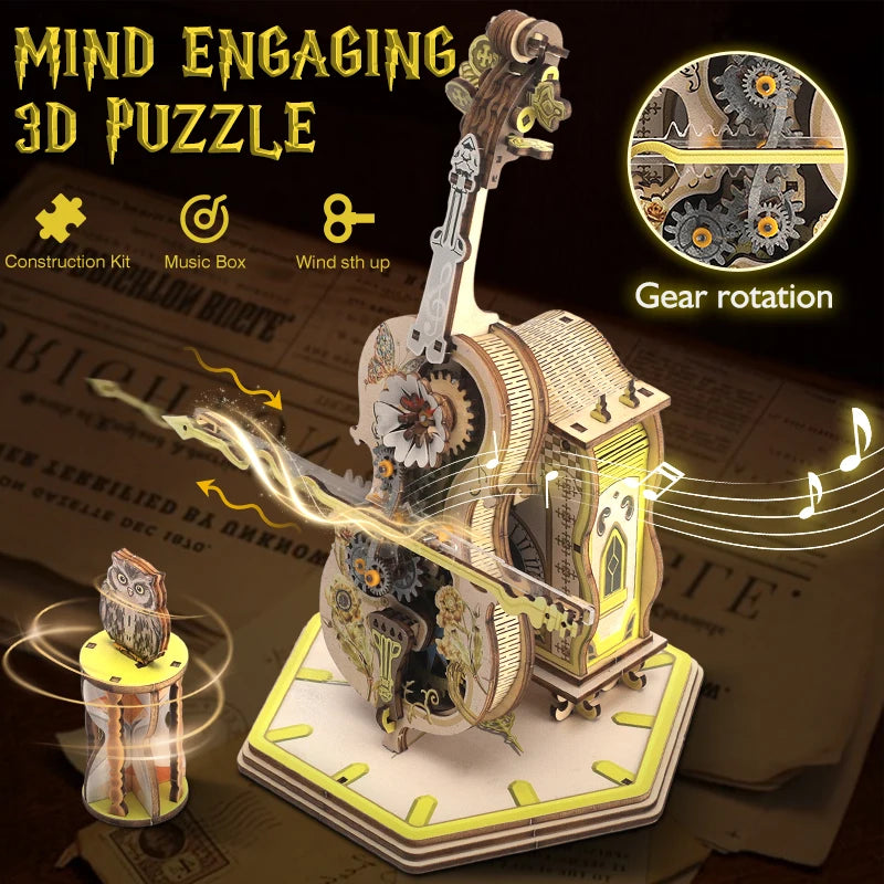 3D Wooden Puzzle : Magic Cello Mechanical Music Box