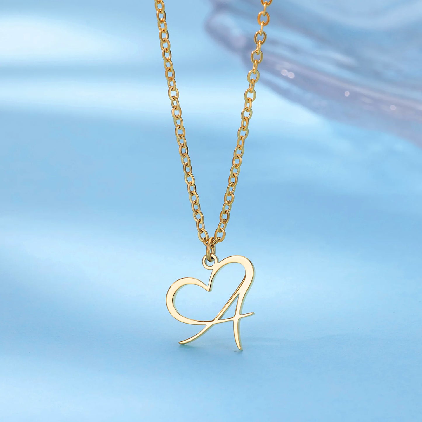 Heart Initial Necklace: Gold Stainless Steel Charm