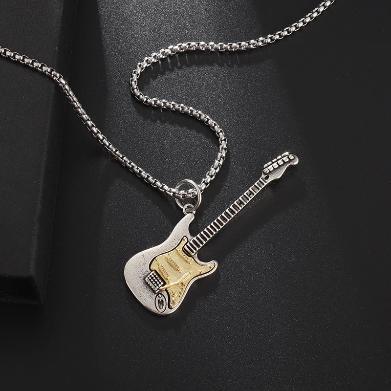 Punk Rock Music Guitar Necklace Men Women Gothic Pendant Necklace Fashion Personalized Gift