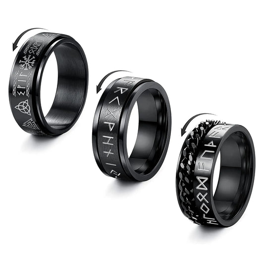 Vintage Stainless Steel Odin Norse Viking Rune Rings For Men Women Cool Spinner