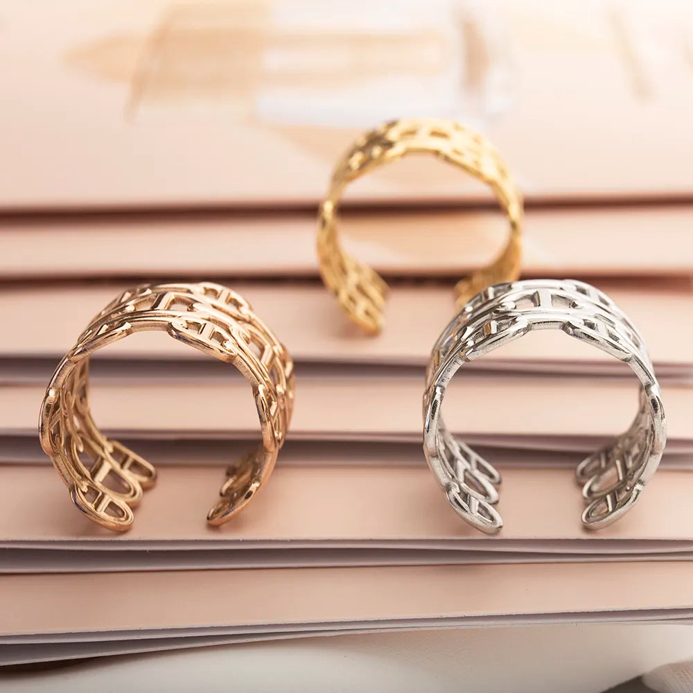 Trendy Stainless Steel Adjustable Rings: Geometric Style