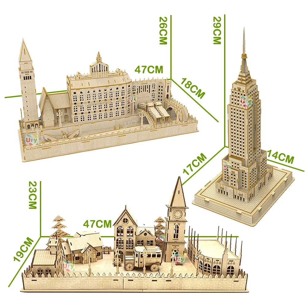 3D Wooden Puzzle : Eiffel Tower Leaning of Pisa Empire State Building World Architecture Model