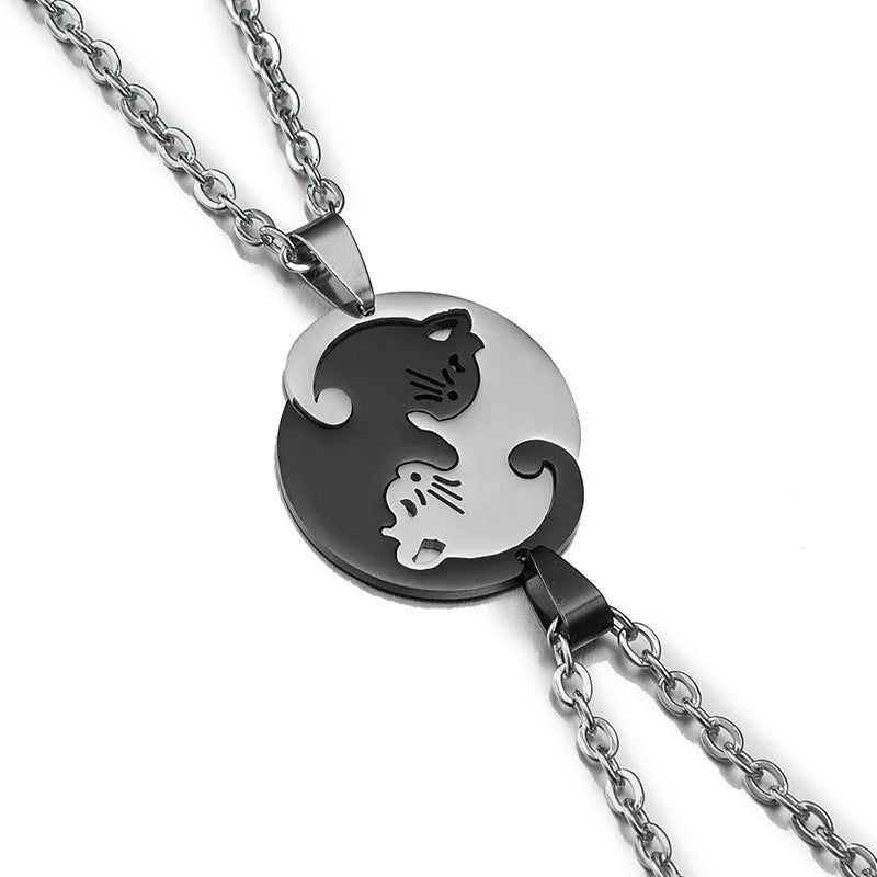 Cat Cuddle Love Necklace: Matching Stainless Steel Pair