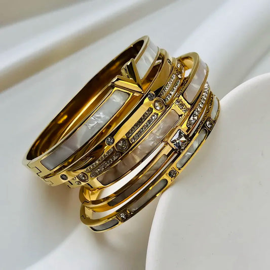 Design Zircon inlaid Bangles For Women Gold Silver Color Stainless Steel Waterproof