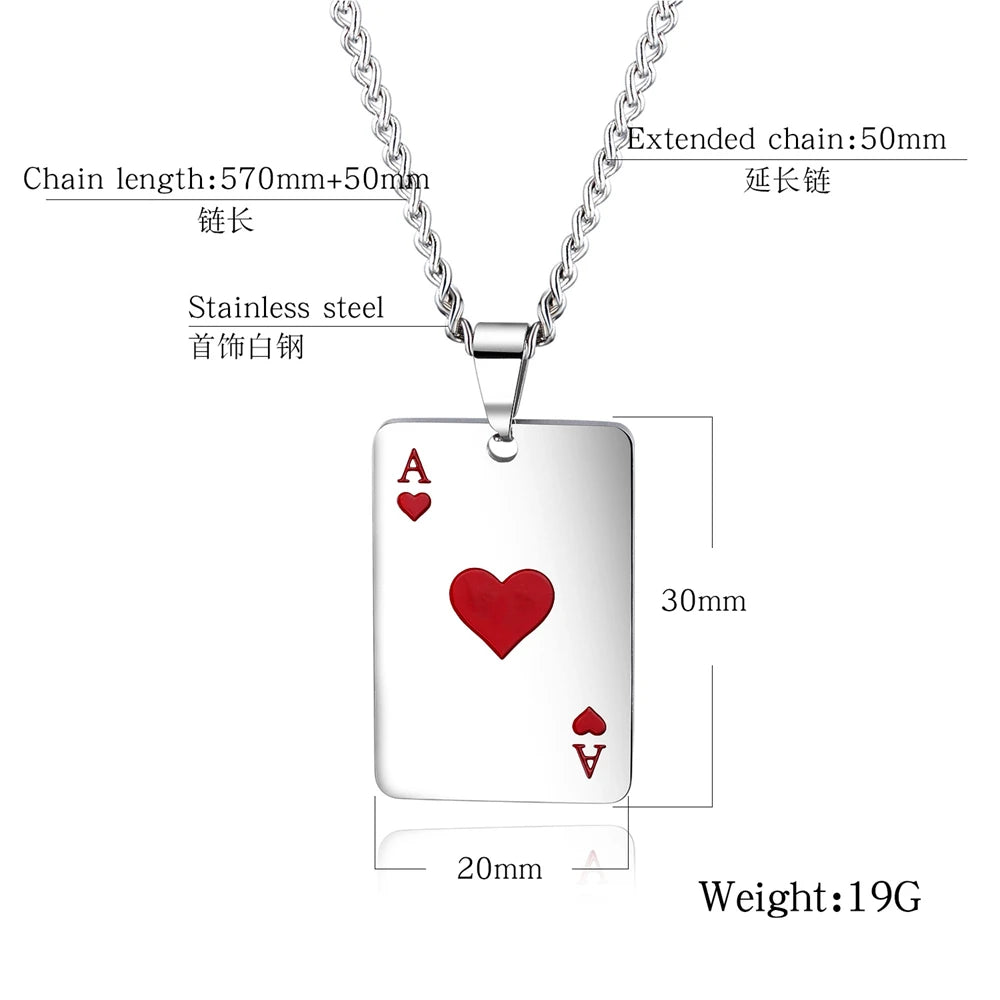 Poker Card Ace of Spades Pendant Chain Necklace