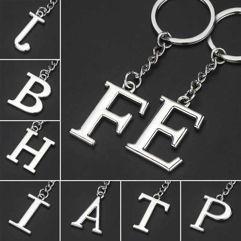 Simple A-Z 26 Letter Pendant Keychain Stainless Steel