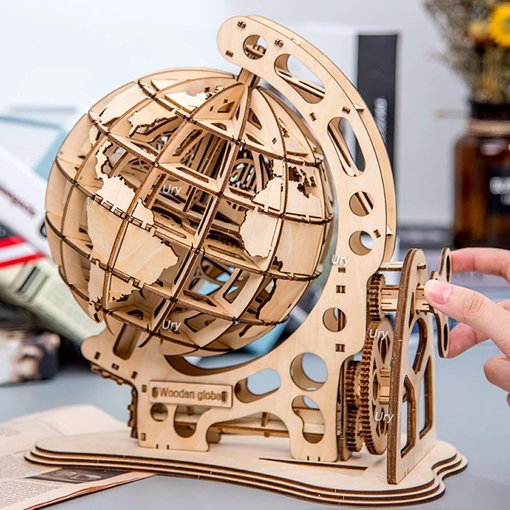 DIY 3D Puzzle: Mechanical Gear Style Wooden Globe for Children