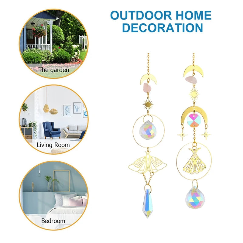 Crystals Wind Chime Suncatcher Golden Butterfly Pendant Rainbow Prism Stained Glass Ornament