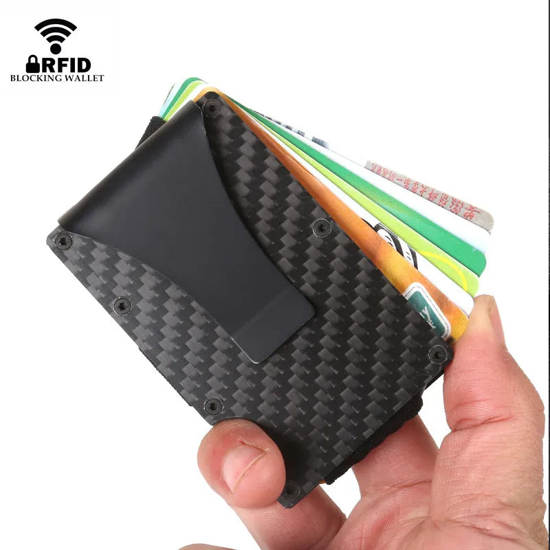 Carbon Fiber Card Holder Mini Aluminum Metal RFID Magic Men's Wallet