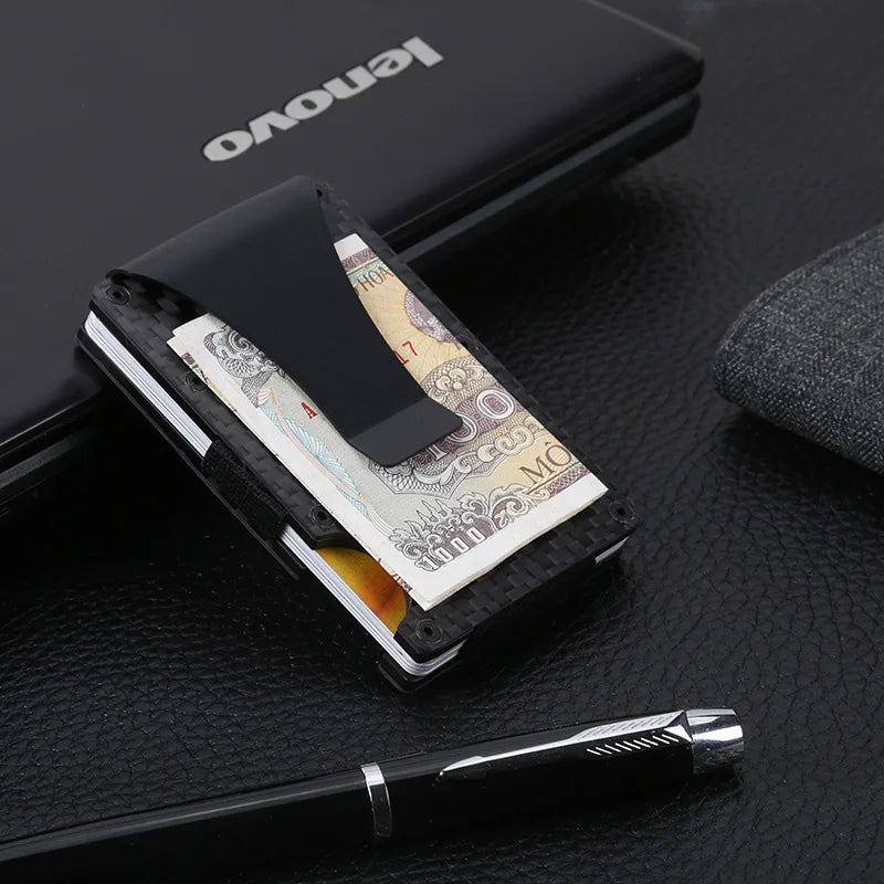 Carbon Fiber Card Holder Mini Aluminum Metal RFID Magic Men's Wallet