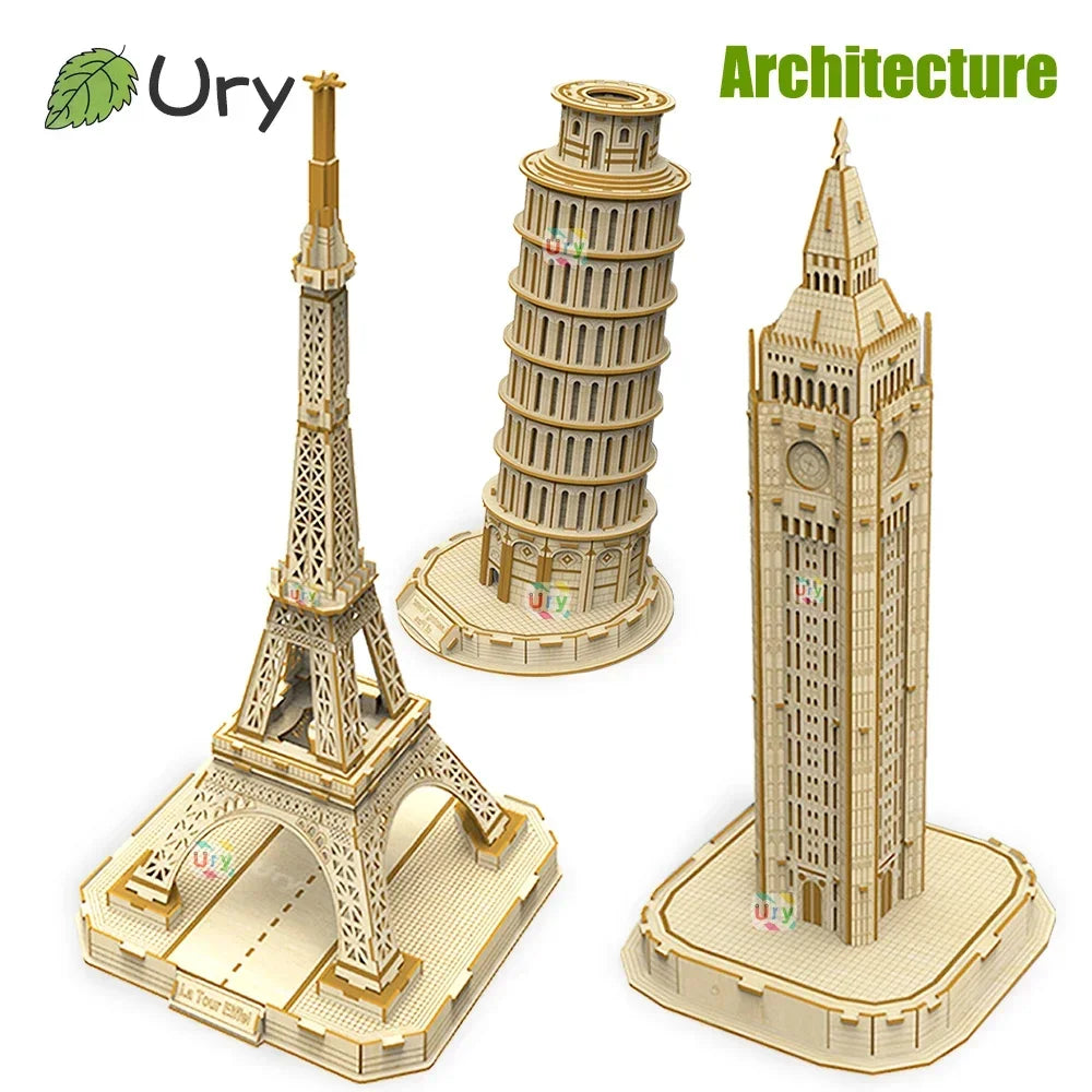 3D Wooden Puzzle : Eiffel Tower Leaning of Pisa Empire State Building World Architecture Model