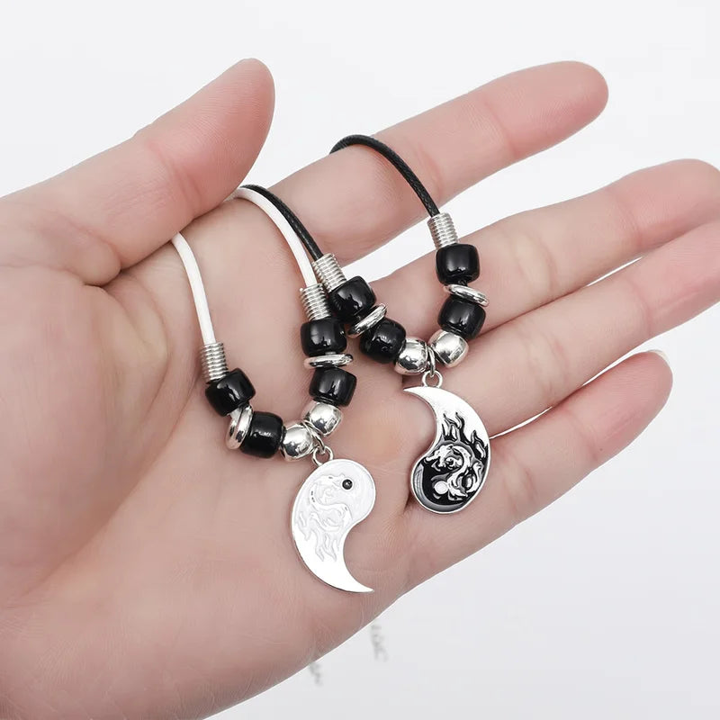 2/4Pcs Tai Chi Yin Yang Couple Set: Adjustable Bracelets & Necklaces