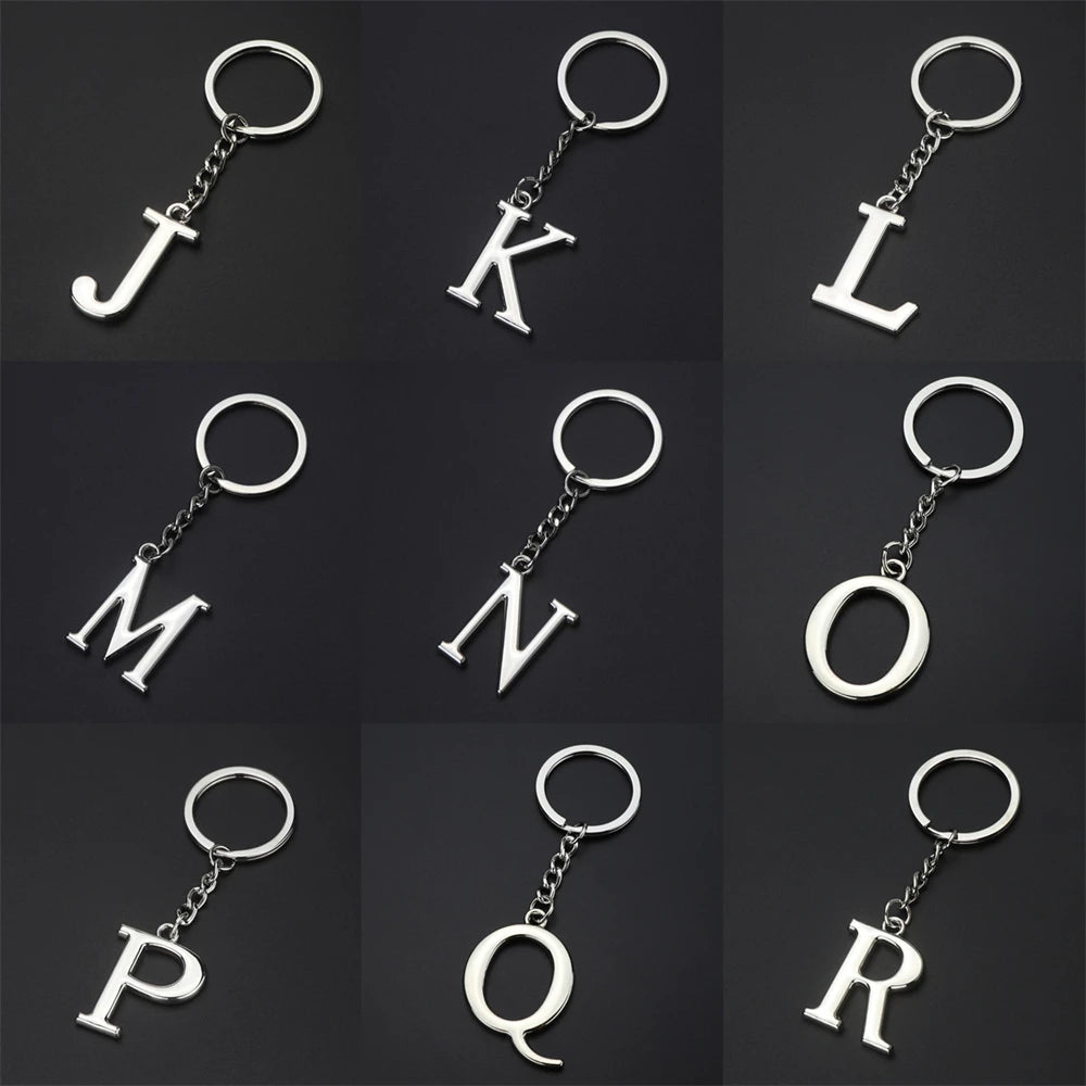 Simple A-Z 26 Letter Pendant Keychain Stainless Steel