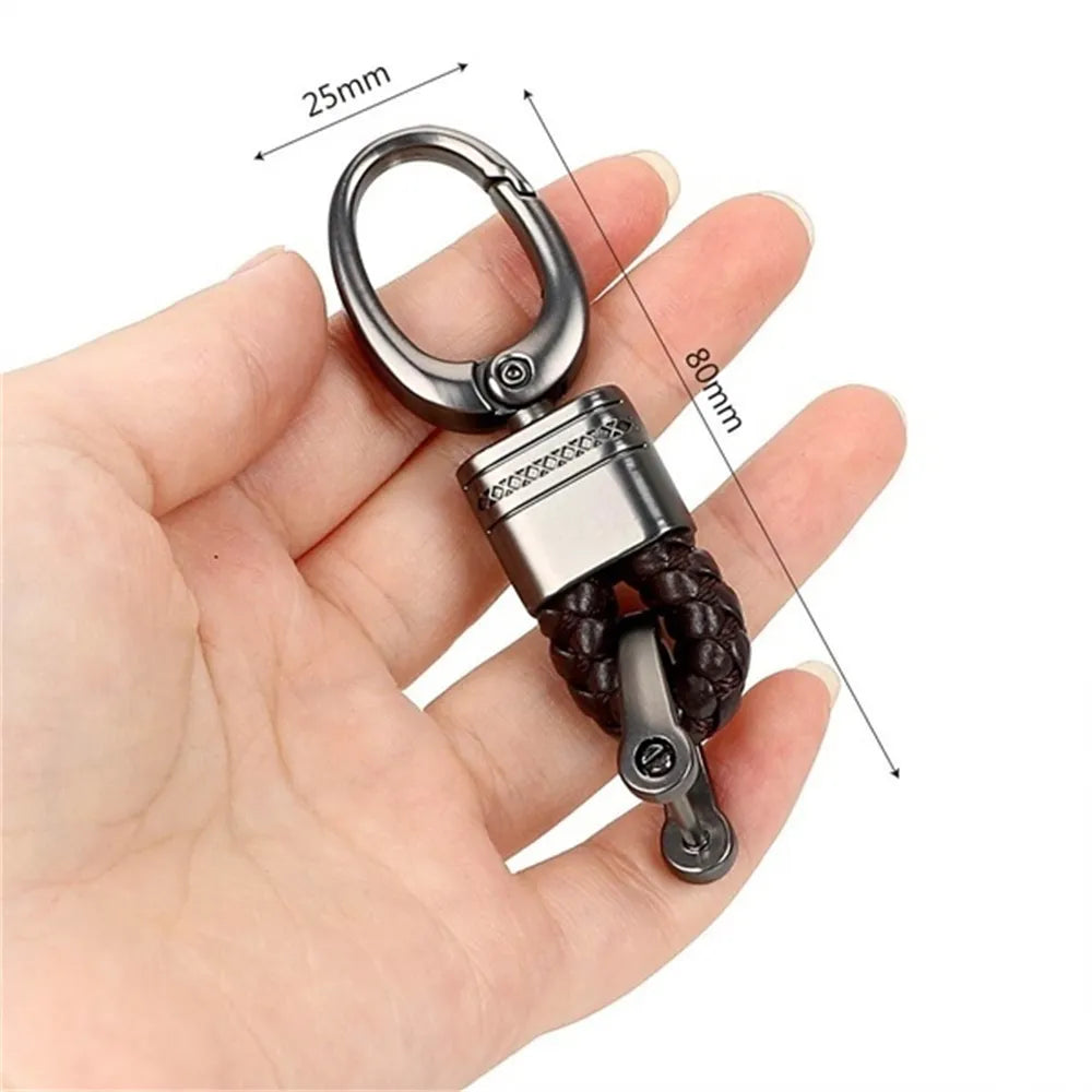 Horseshoe Buckle Keychain Metal Big Head with Pattern Woven Leather Rope Keyring