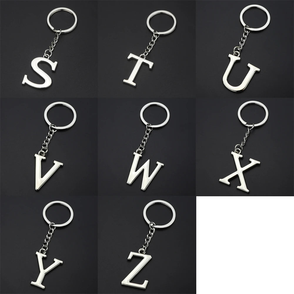 Simple A-Z 26 Letter Pendant Keychain Stainless Steel